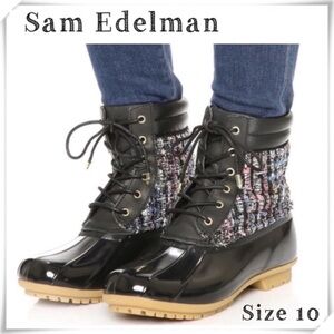 SAM Edelman Caldwell Tweed Winter Duck Boots in Multiple Color with Black Sz 10